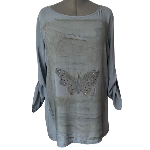 Bella Amore Butterfly print with studs tunic blouse L - Picture 1 of 10